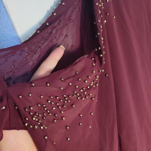 Elegant Plum Beaded Women's Dress Size 16 #738 - Picture 3 of 4